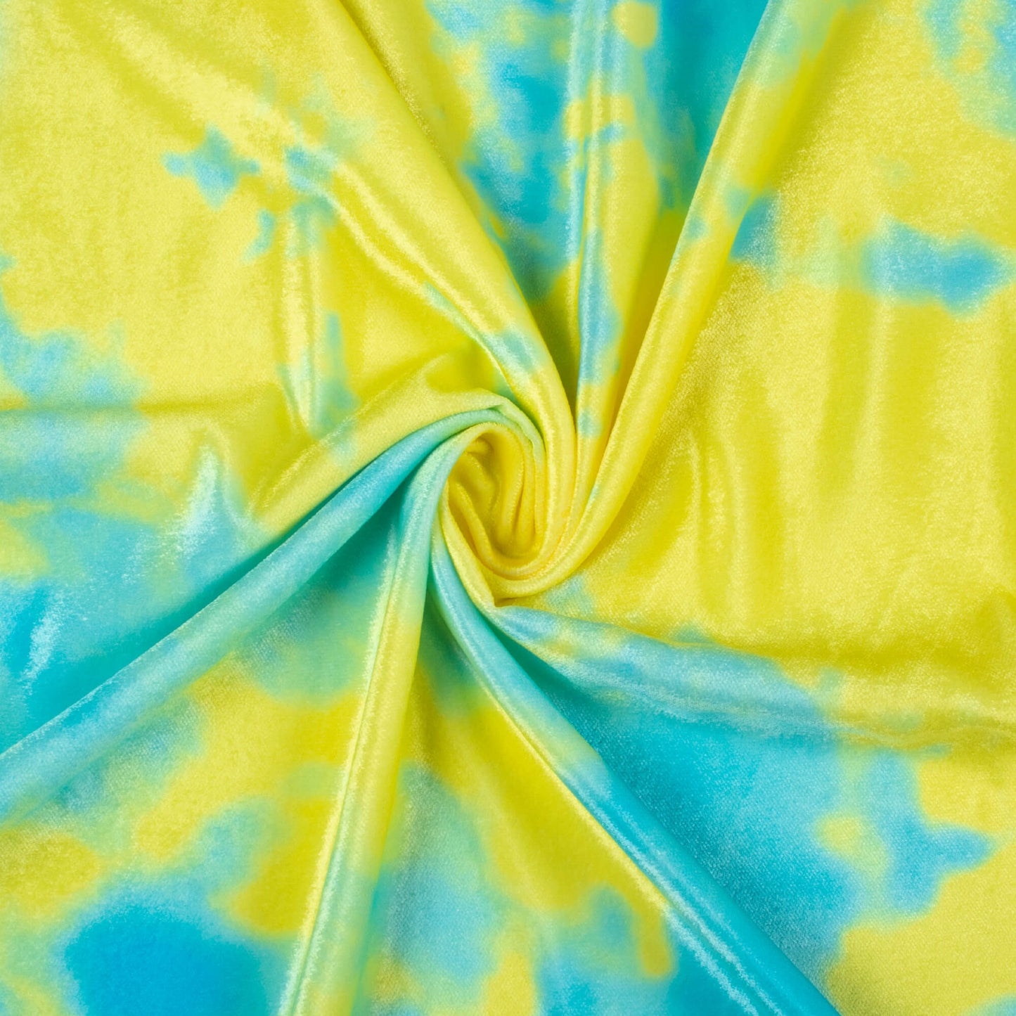 Lemon Yellow And Turkish Blue Tie & Dye Pattern Digital Print Premium Velvet Fabric