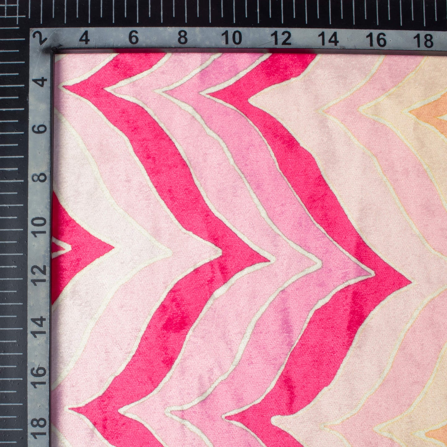 Dark Pink And Peach Chevron Pattern Digital Print Premium Velvet Fabric