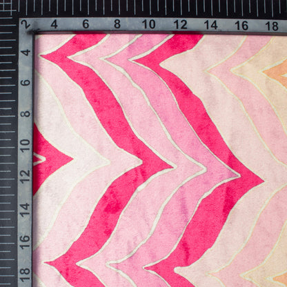 Dark Pink And Peach Chevron Pattern Digital Print Premium Velvet Fabric