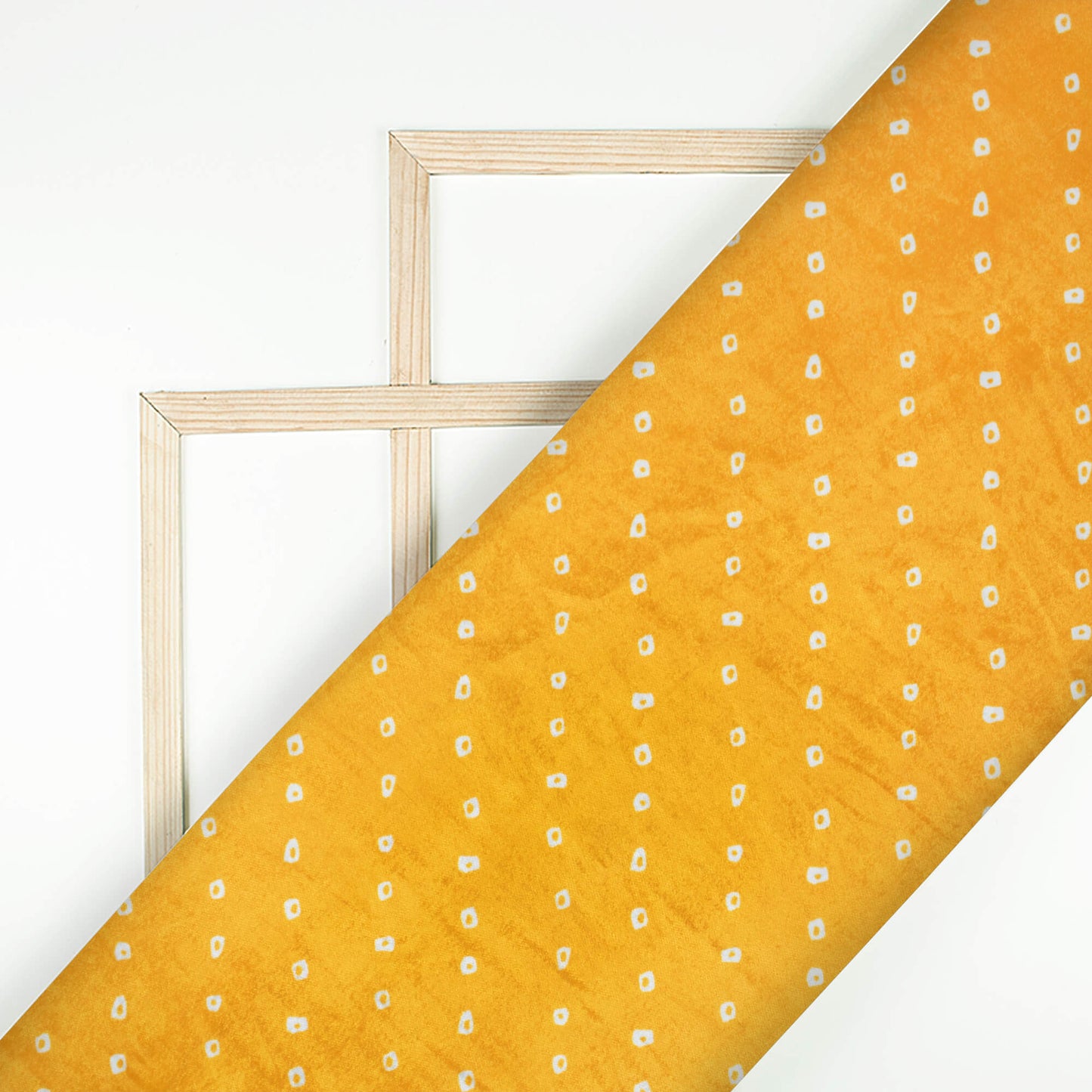 Fire Yellow And White Bandhani Pattern Digital Print Premium Velvet Fabric