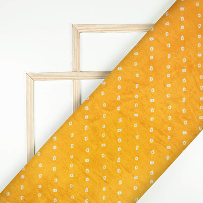 Fire Yellow And White Bandhanii Pattern Digital Print Premium Velvet Fabric