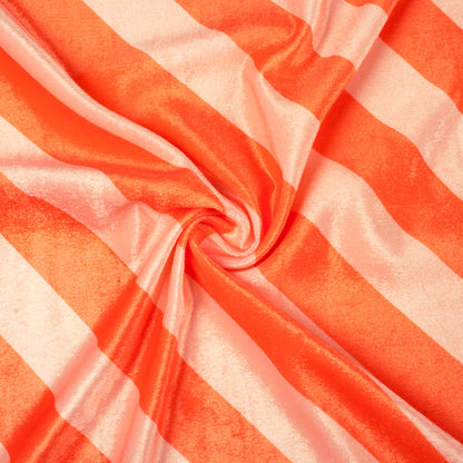 Flame Orange And Peach Stripes Pattern Digital Print Premium Velvet Fabric