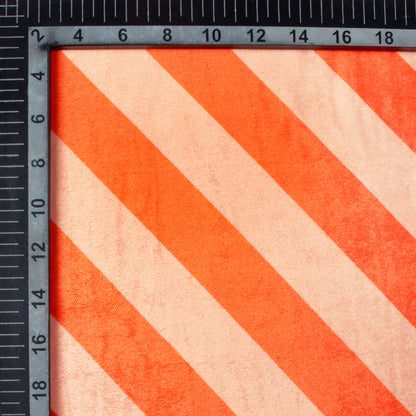 Flame Orange And Peach Stripes Pattern Digital Print Premium Velvet Fabric
