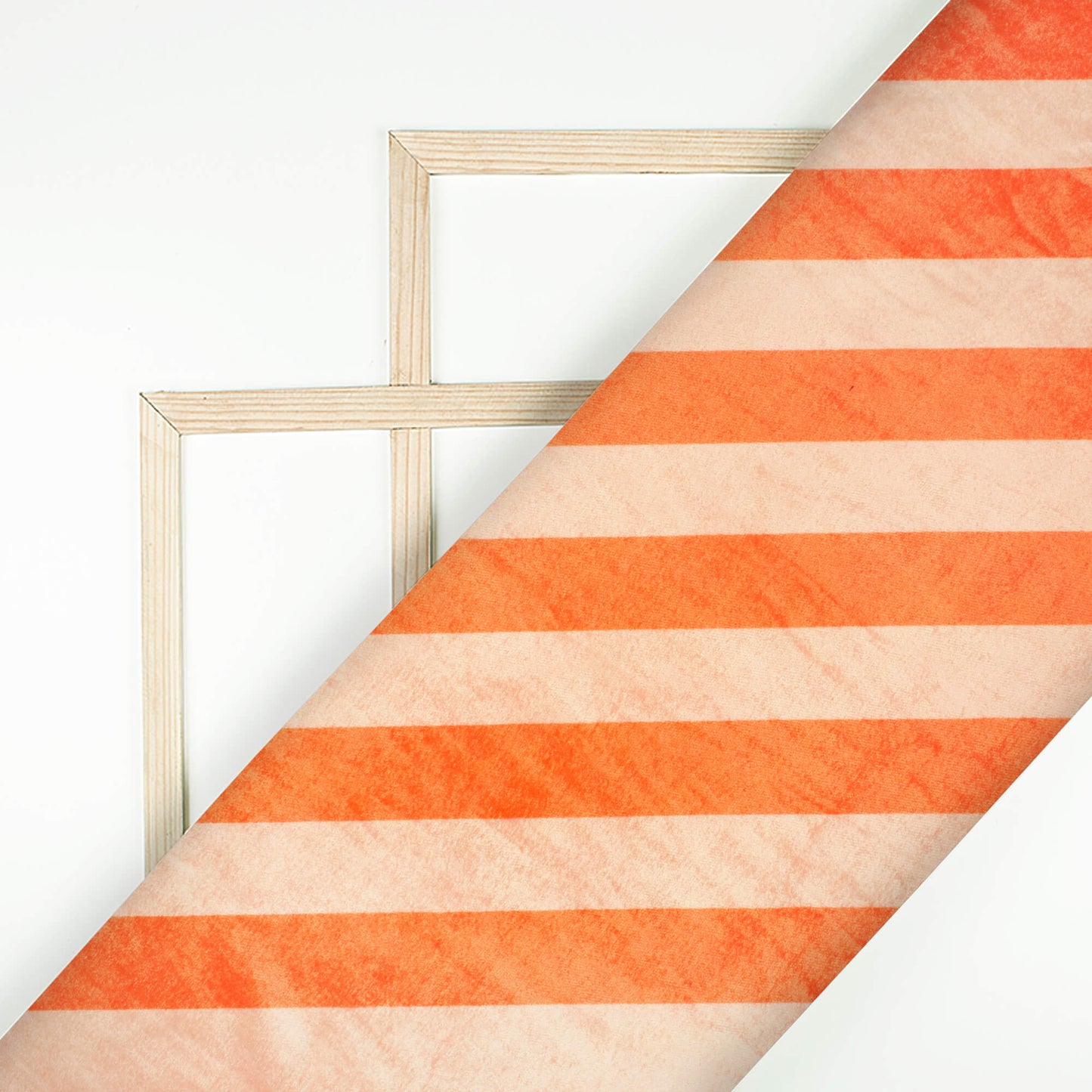 Flame Orange And Peach Stripes Pattern Digital Print Premium Velvet Fabric
