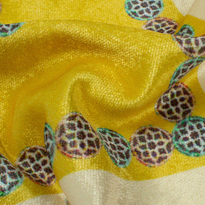 Olive Green And Pale Yellow Floral Pattern Digital Print Premium Velvet Fabric