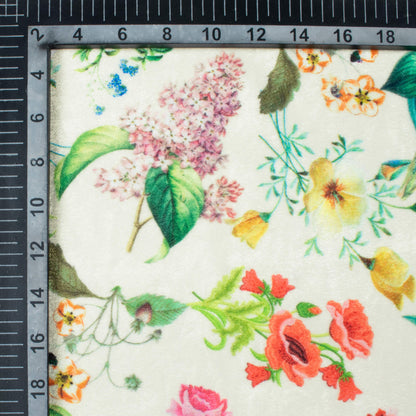 Cersie Pink And White Floral Pattern Digital Print Premium Velvet Fabric
