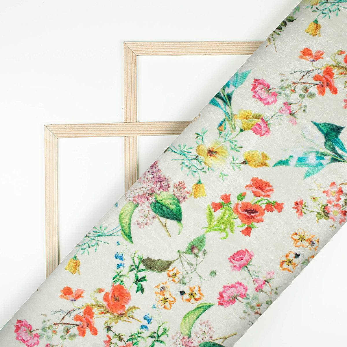 Cersie Pink And White Floral Pattern Digital Print Premium Velvet Fabric