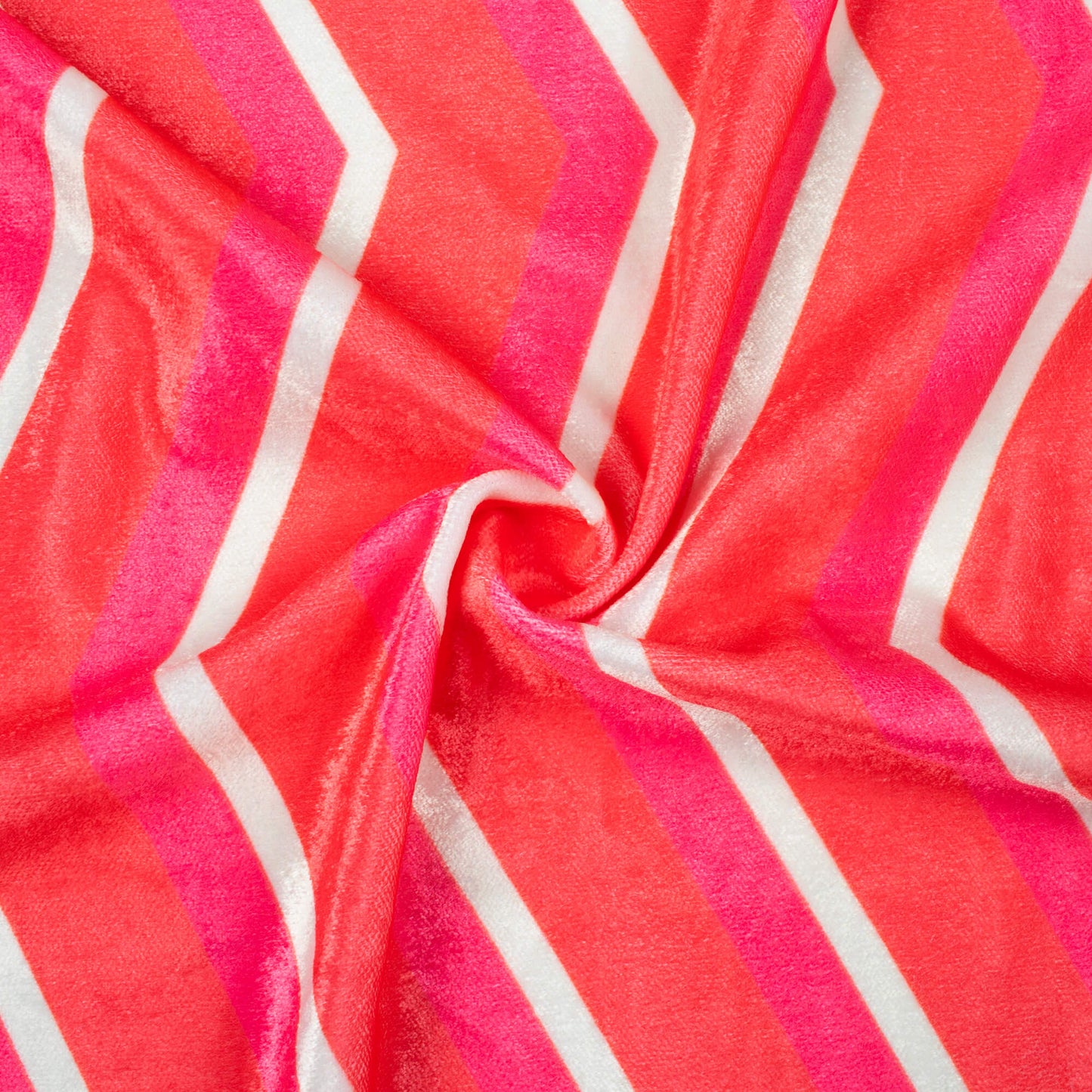 Cersie Pink And White Chevron Pattern Digital Print Premium Velvet Fabric