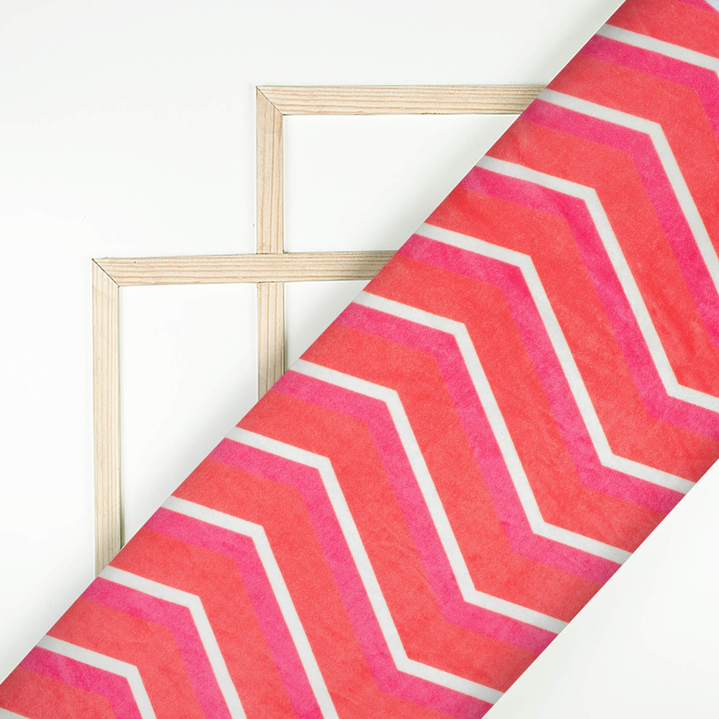 Cersie Pink And White Chevron Pattern Digital Print Premium Velvet Fabric