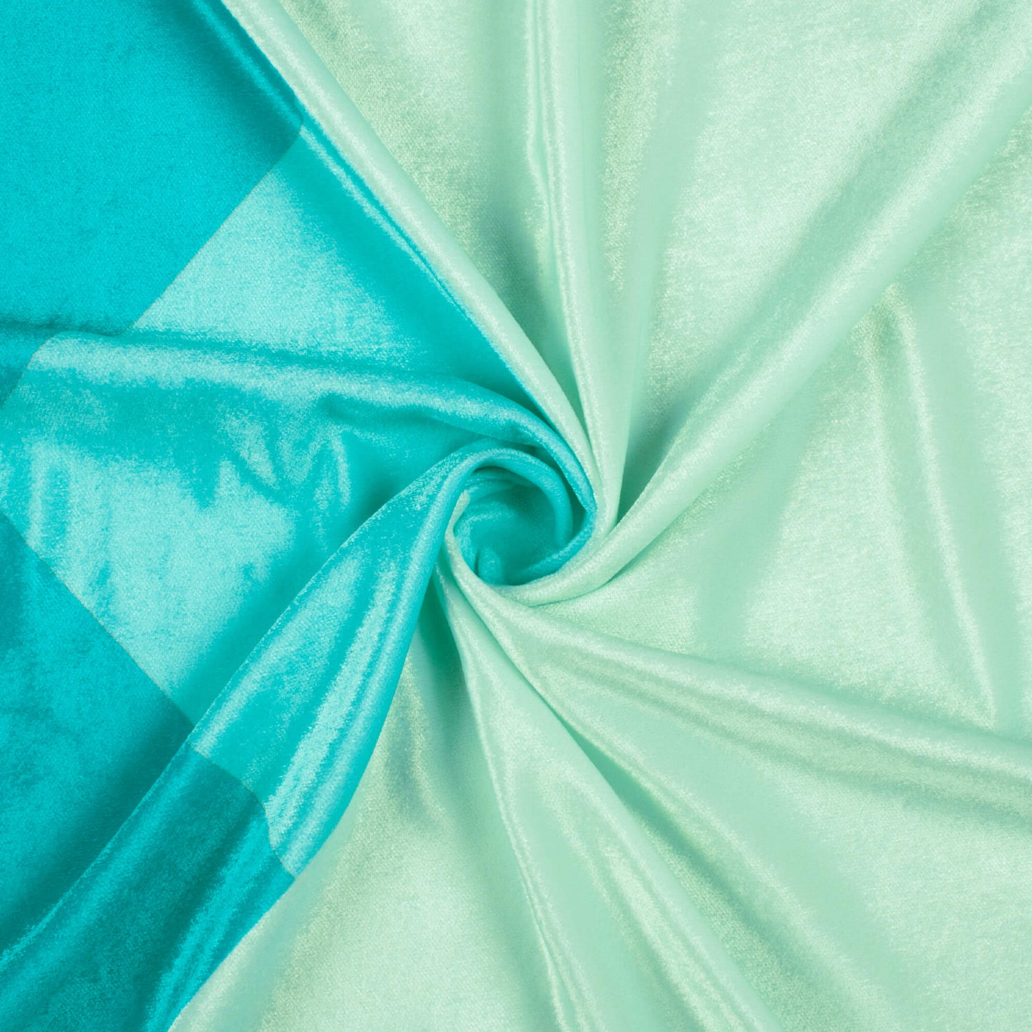 Teal Blue And Pale Green Geometric Pattern Digital Print Premium Velvet Fabric