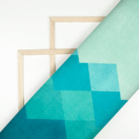 Teal Blue And Pale Green Geometric Pattern Digital Print Premium Velvet Fabric