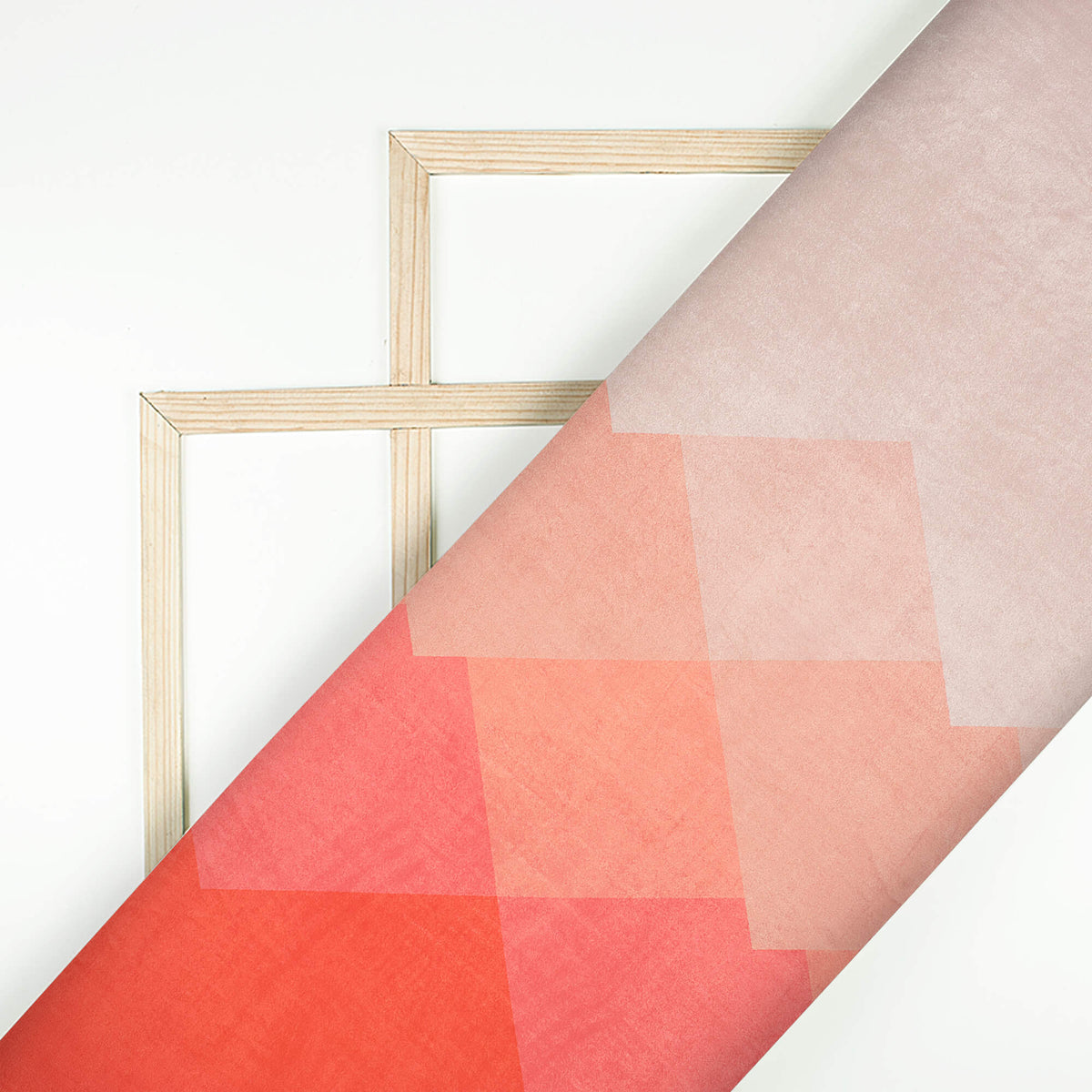 Coral Orange And Red Geometric Pattern Digital Print Premium Velvet Fabric