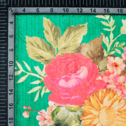 Spanish Green And Hot Pink Floral Pattern Digital Print Premium Velvet Fabric 