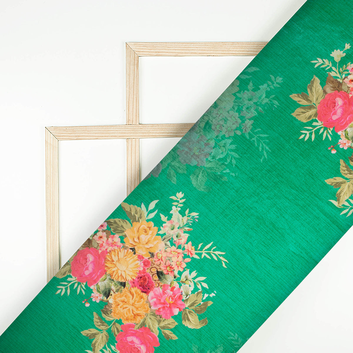 Spanish Green And Hot Pink Floral Pattern Digital Print Premium Velvet Fabric 