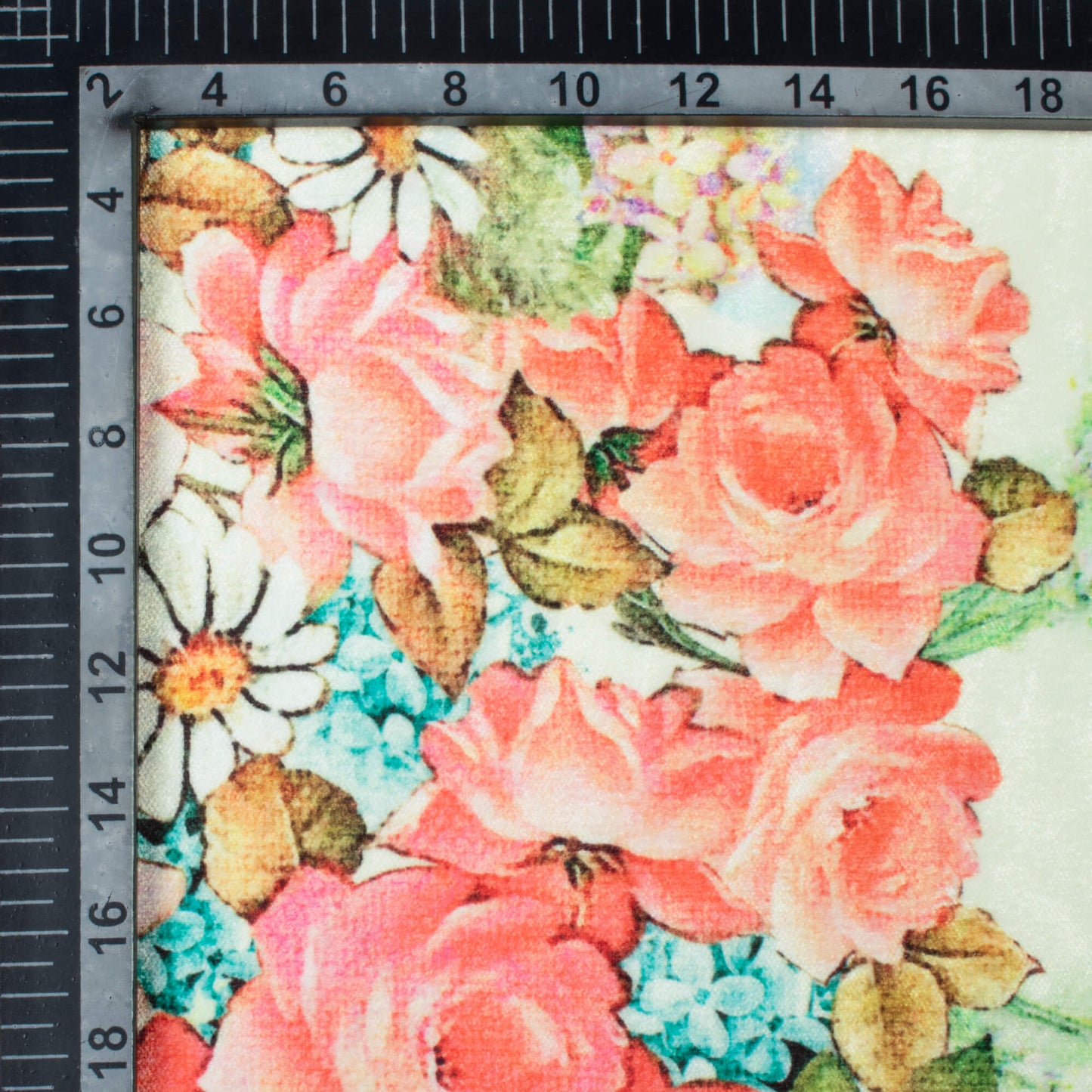 Off White And Pink Floral Pattern Digital Print Premium Velvet Fabric 