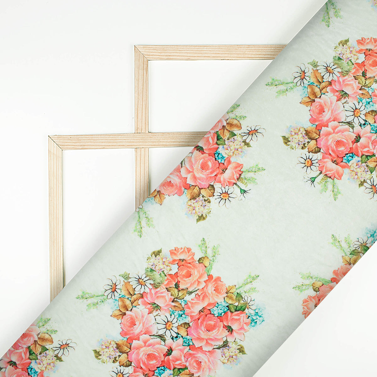 Off White And Pink Floral Pattern Digital Print Premium Velvet Fabric 