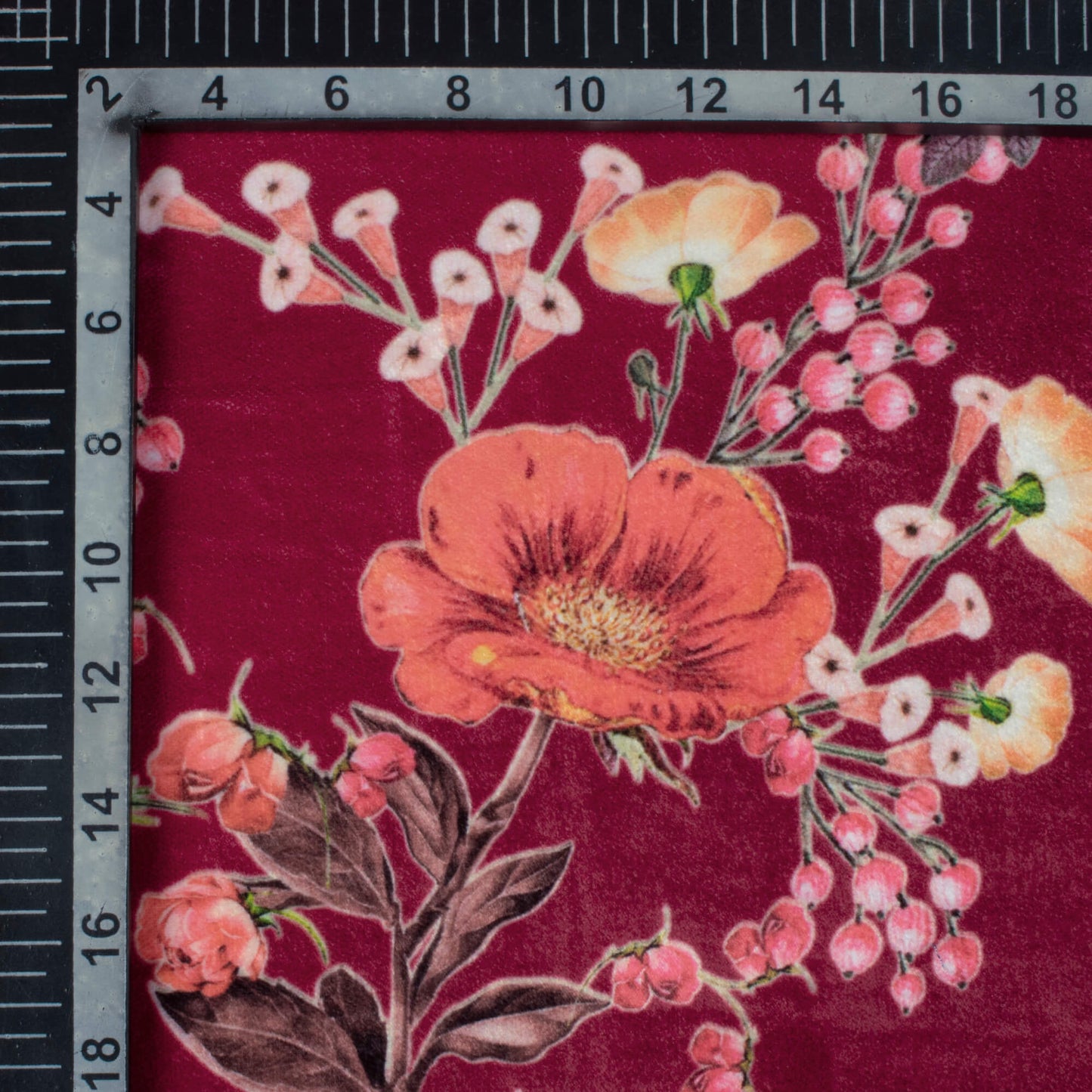 Maroon And Pursian Red Floral Pattern Digital Print Velvet Fabric 