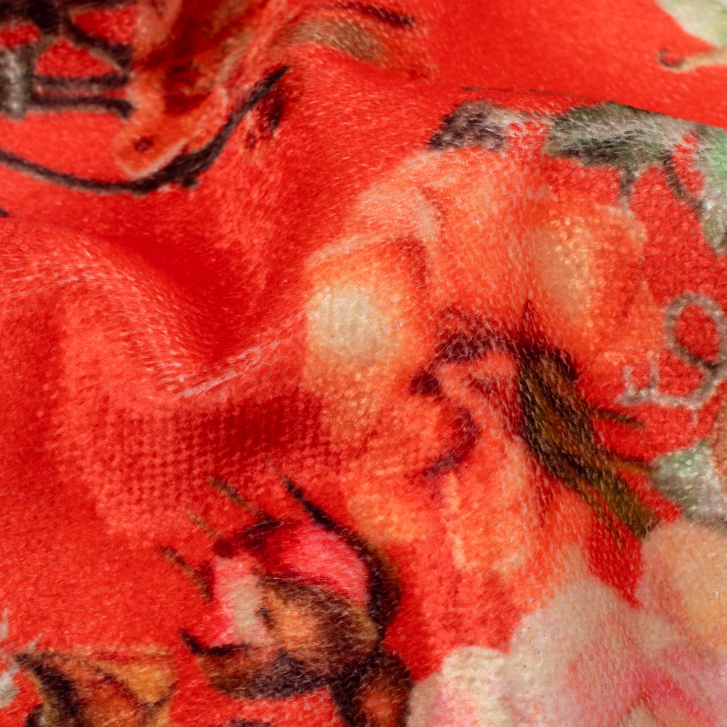 Persian Red And Peach Floral Pattern Digital Print Premium Velvet Fabric
