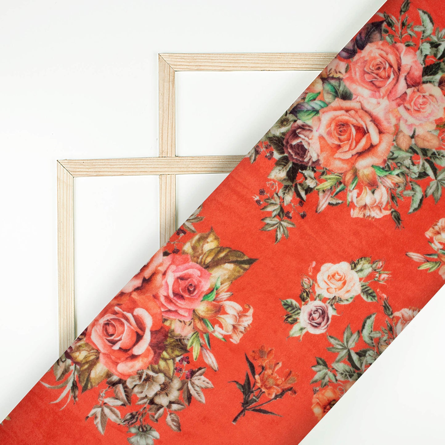 Persian Red And Peach Floral Pattern Digital Print Premium Velvet Fabric