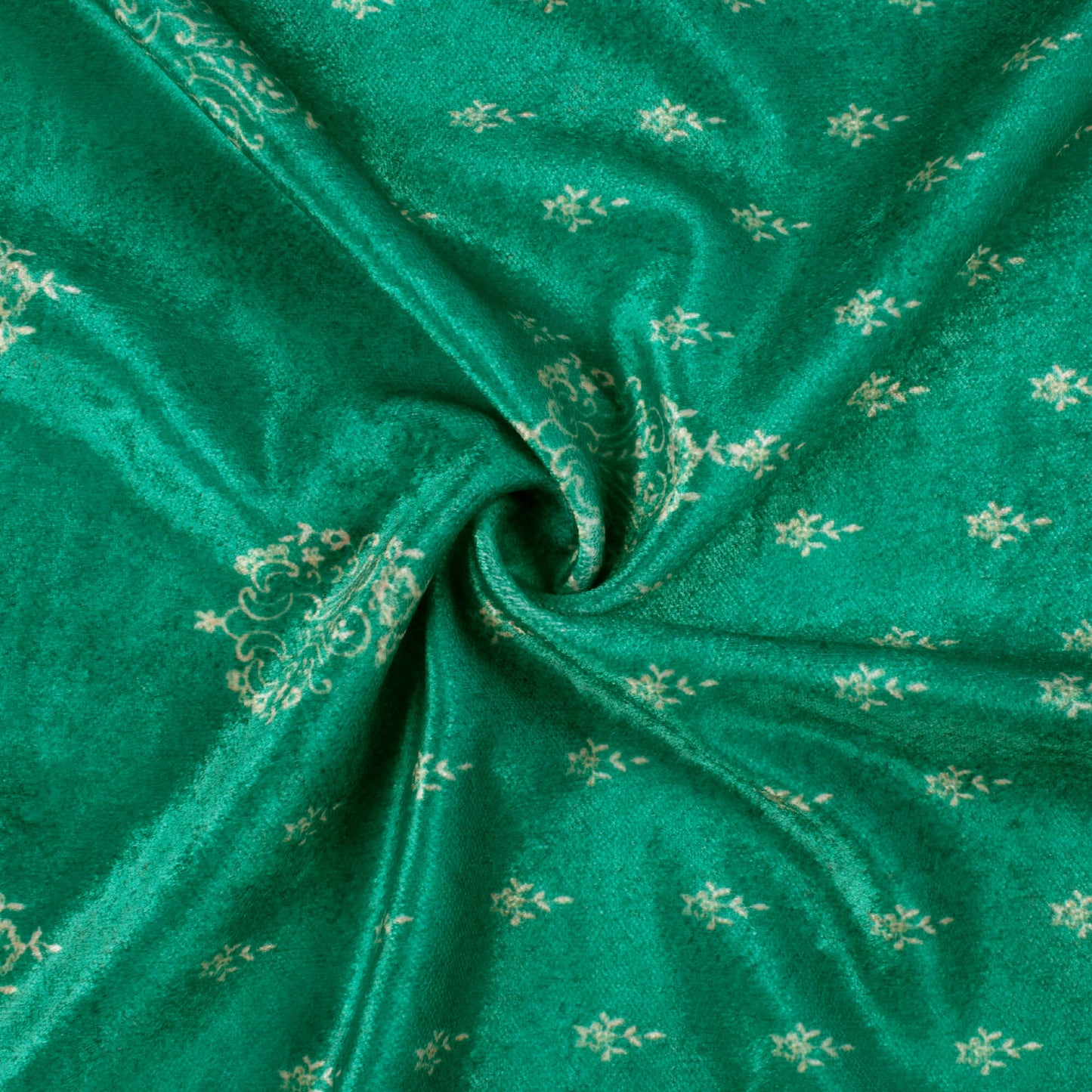 Dark Green And Beige Cream Daman Pattern Digital Print Premium Velvet Fabric 
