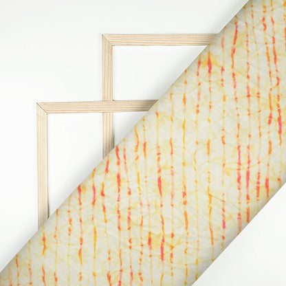 Daffodil Yellow And Vermilion Red Leheriya Pattern Digital Print Premium Velvet Fabric 