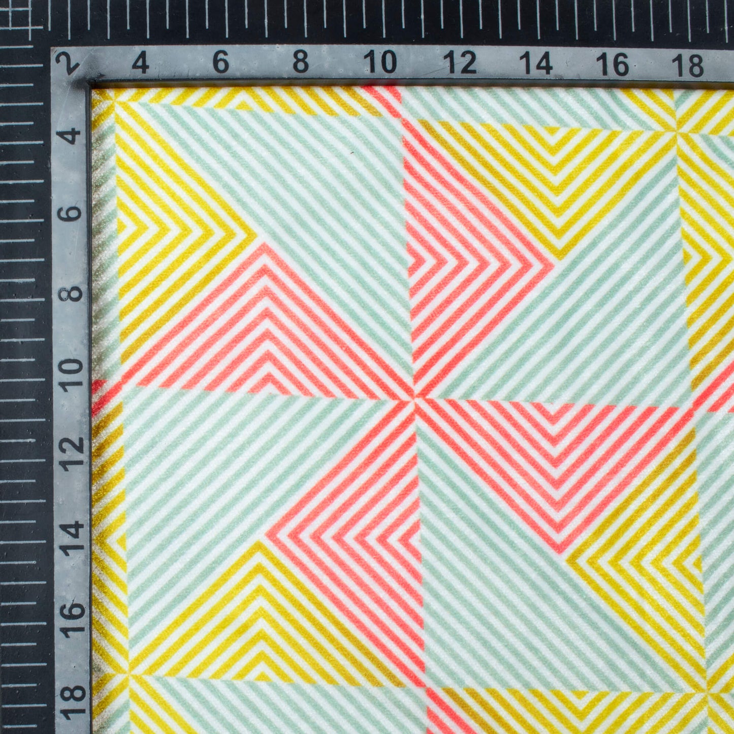 Cadet Blue And Watermelon Pink Geometric Pattern Digital Print Premium Velvet Fabric