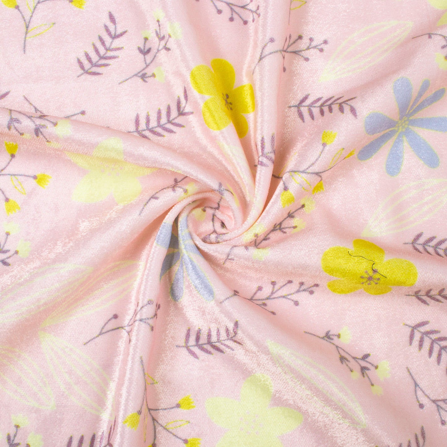Baby Pink And Lemon Yellow Floral Pattern Digital Print Premium Velvet Fabric