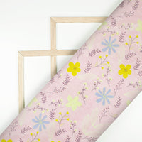 Baby Pink And Lemon Yellow Floral Pattern Digital Print Premium Velvet Fabric