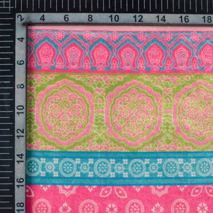 Light Salmon Pink And Avocado Green Daman Pattern Digital Print Premium Velvet Fabric 