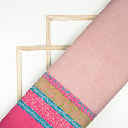 Light Salmon Pink And Avocado Green Daman Pattern Digital Print Premium Velvet Fabric 