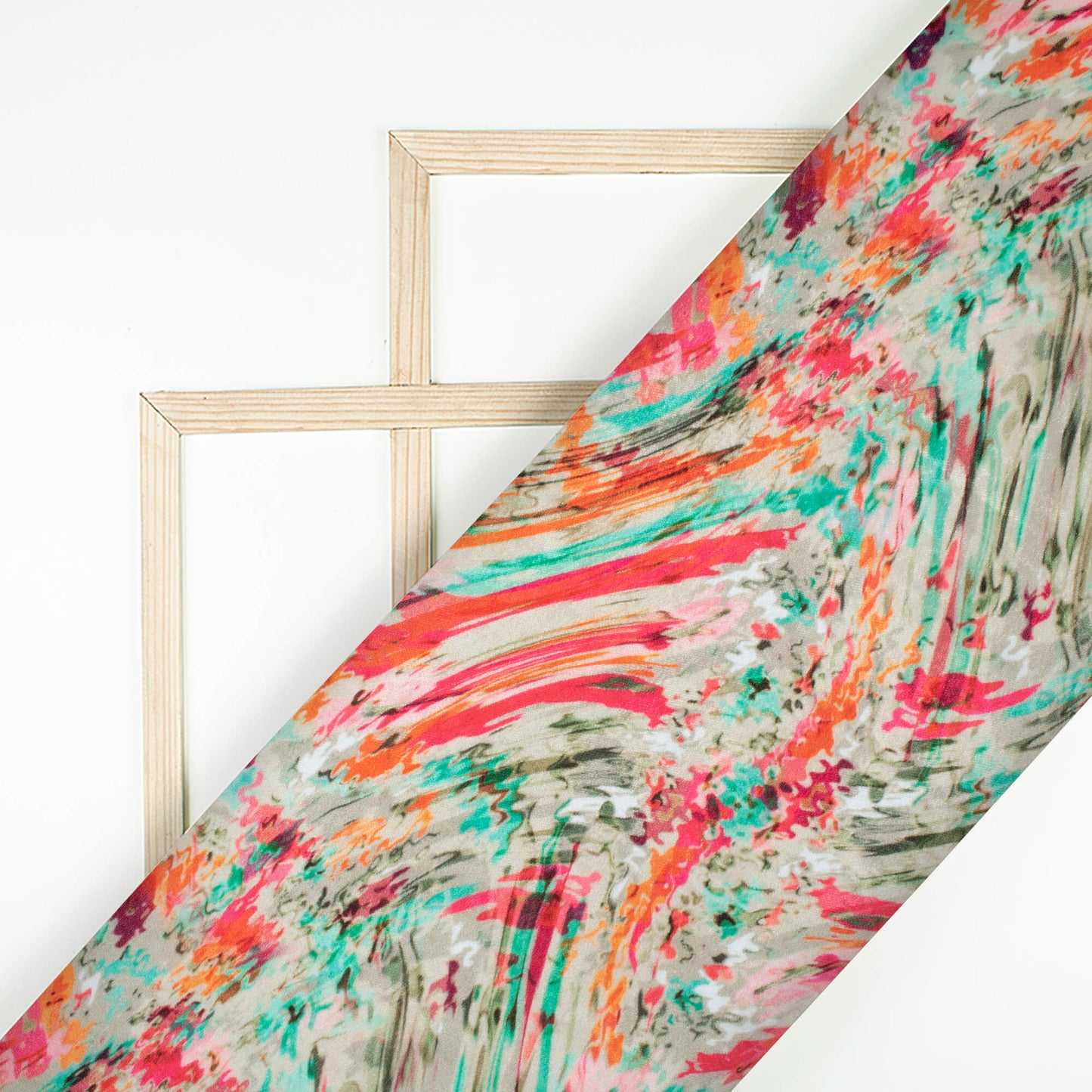 Punch Pink And Parakeet Green Abstract Pattern Digital Print Premium Velvet Fabric