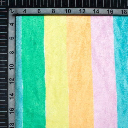 Pastel Green And Yellow Stripes Pattern Digital Print Premium Velvet Fabric