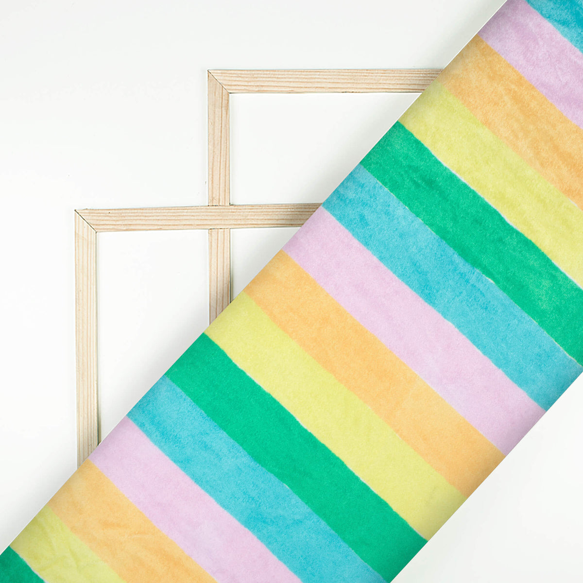 Pastel Green And Yellow Stripes Pattern Digital Print Premium Velvet Fabric