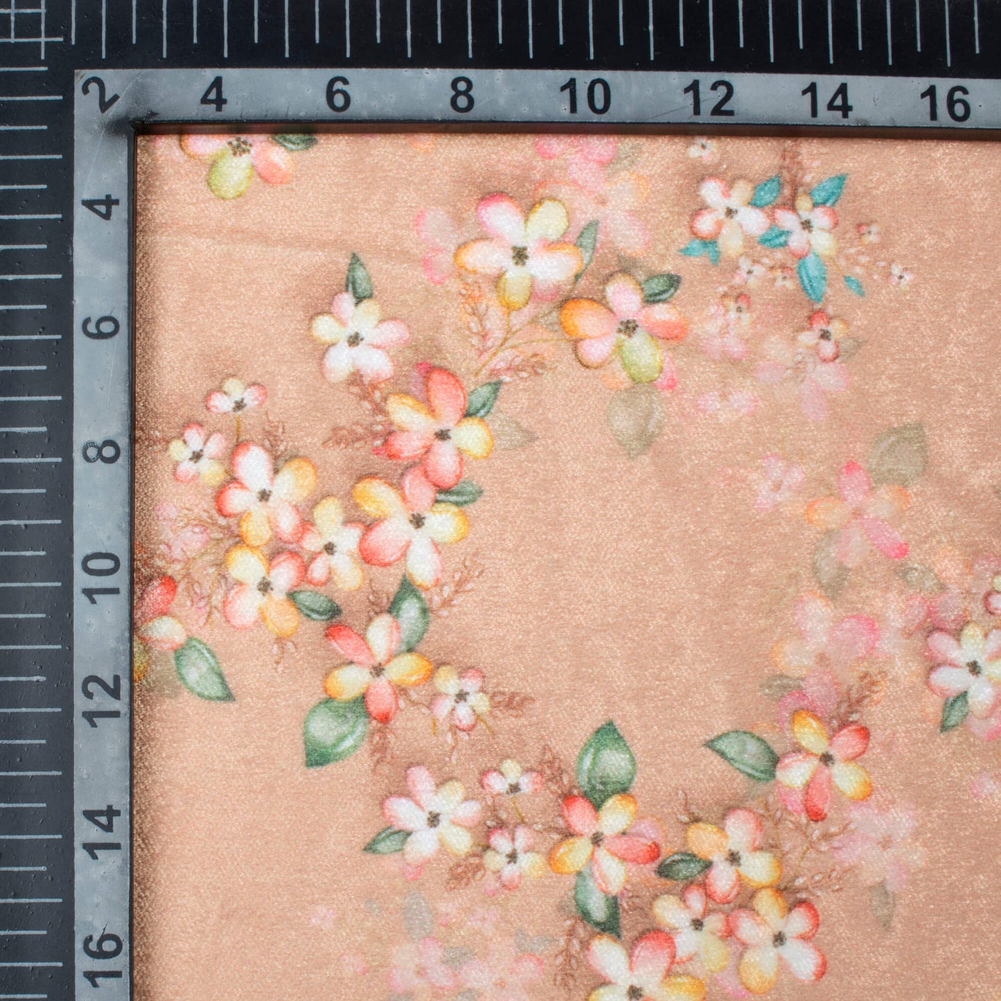 Peach And Cream Floral Pattern Digital Print Premium Velvet Fabric