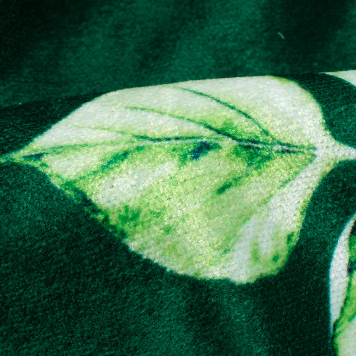 Forest Green Leaf Pattern Digital Print Premium Velvet Fabric