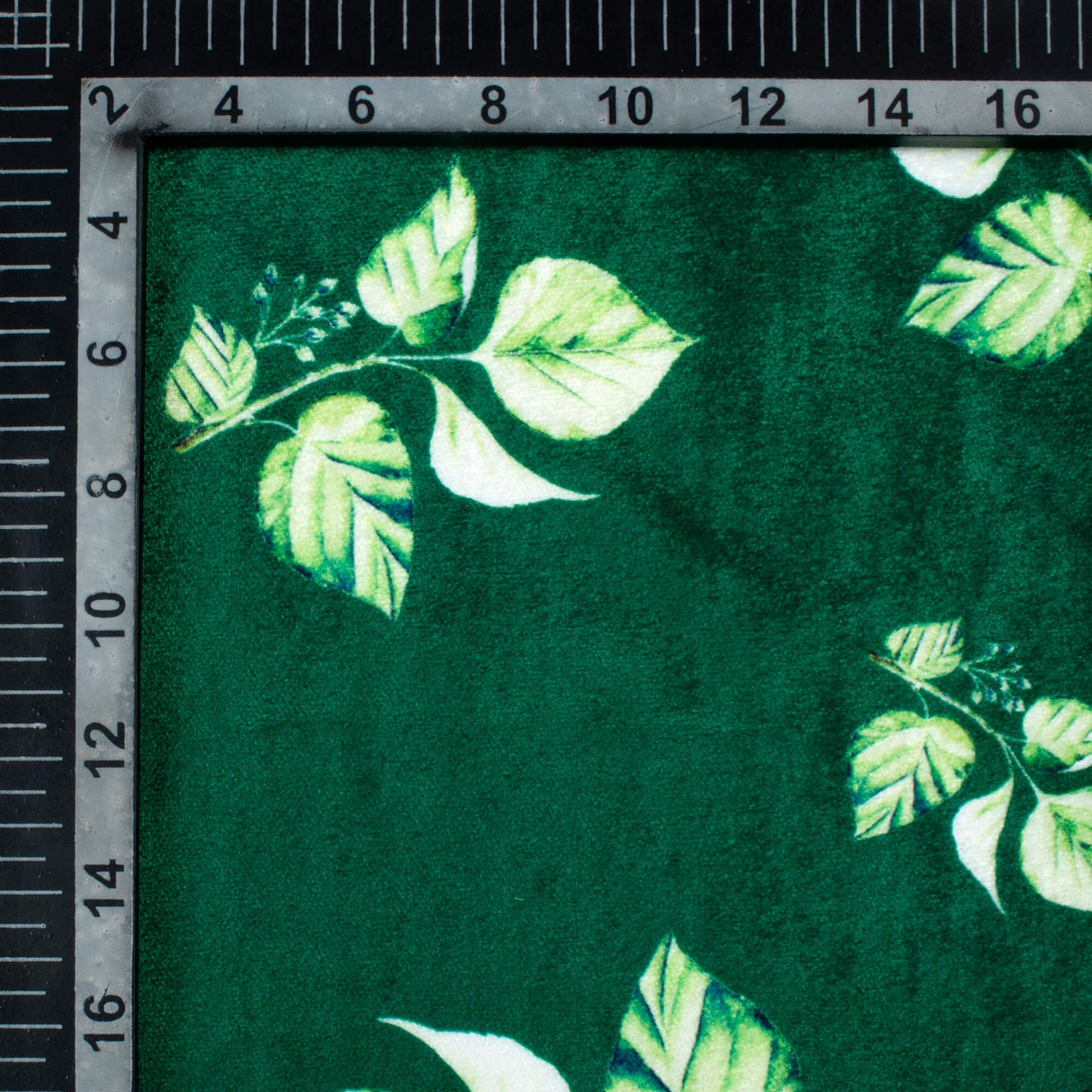 Forest Green Leaf Pattern Digital Print Premium Velvet Fabric