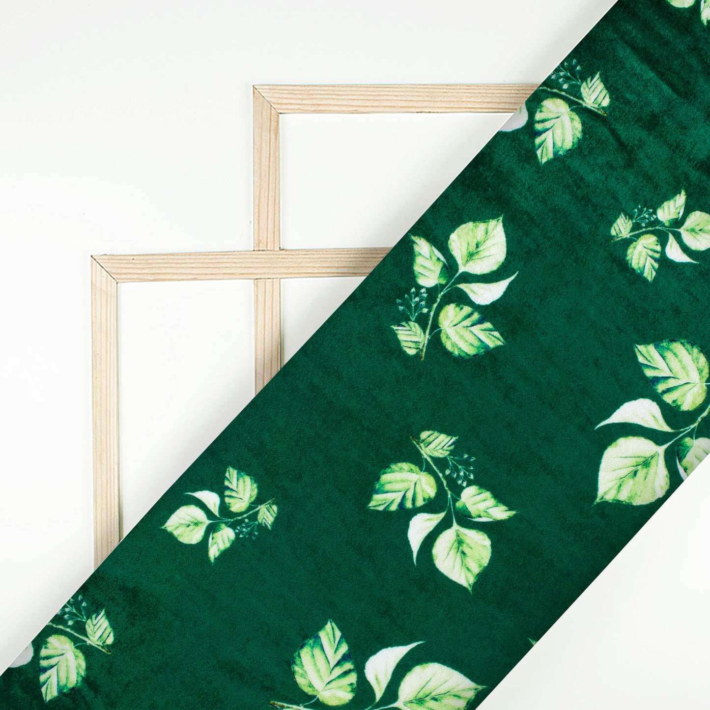 Forest Green Leaf Pattern Digital Print Premium Velvet Fabric