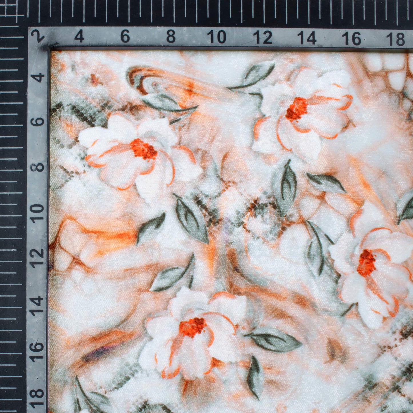 Light Orange And Grey Floral Pattern Digital Print Premium Velvet Fabric