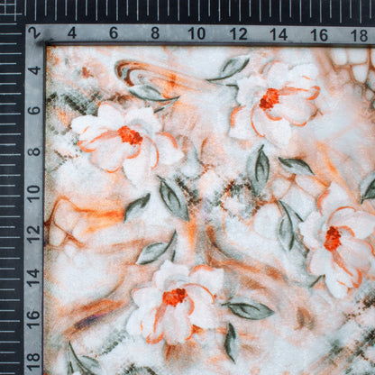 Light Orange And Grey Floral Pattern Digital Print Premium Velvet Fabric