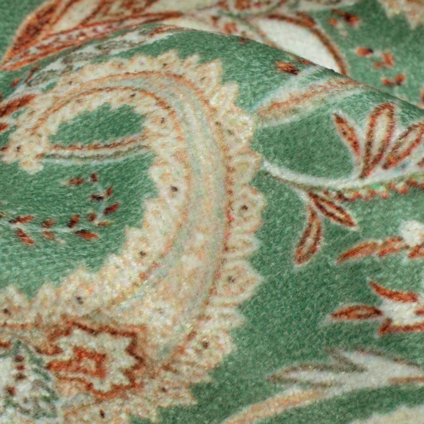 Mid Green And Orange Paisley Pattern Digital Print Premium Velvet Fabric