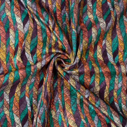 Forest Green And Banana Yellow Abstract Pattern Digital Print Premium Velvet Fabric