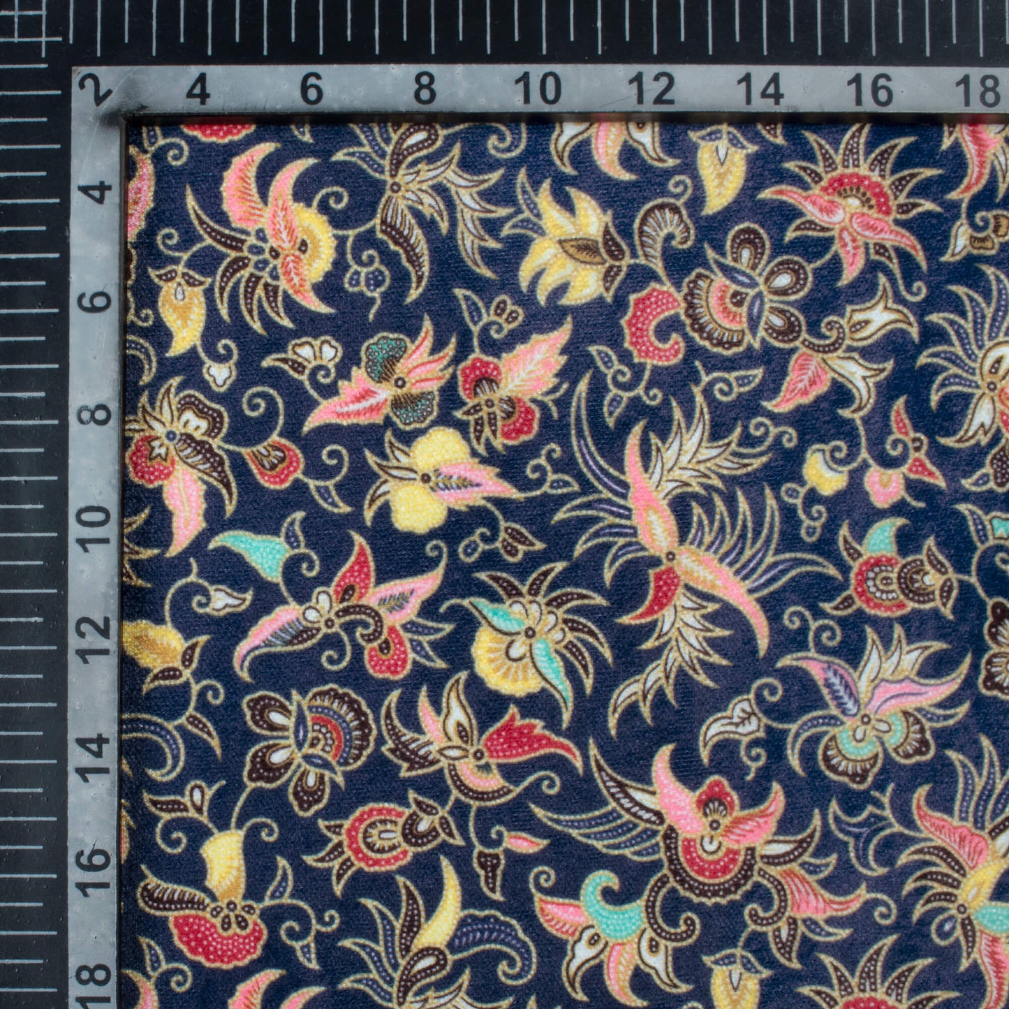 Navy Blue And Flamingo Pink Ethnic Pattern Digital Print Premium Velvet Fabric