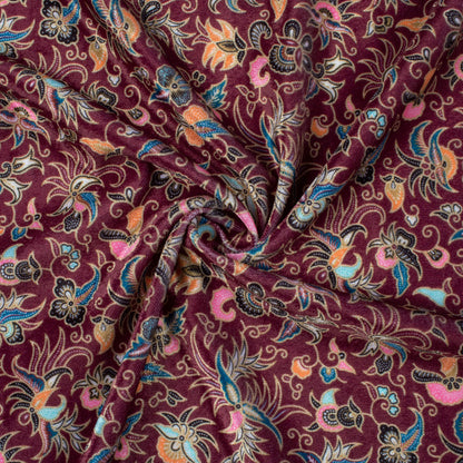 Sangria Red And Flamingo Pink Ethnic Pattern Digital Print Premium Velvet Fabric