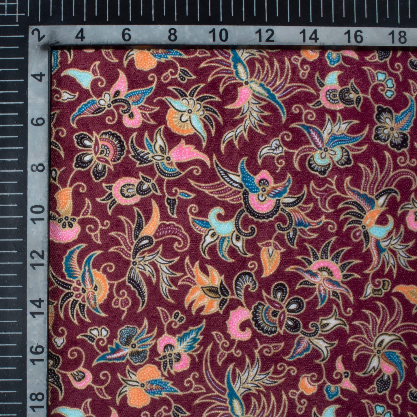 Sangria Red And Flamingo Pink Ethnic Pattern Digital Print Premium Velvet Fabric
