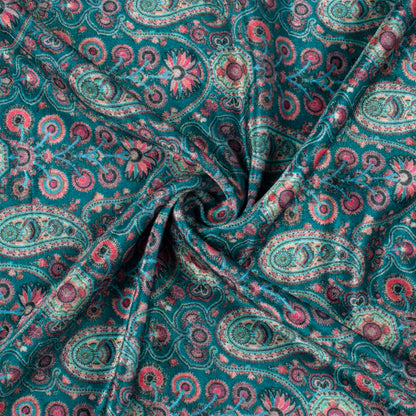 Dark Pine Green And Desire Red Paisley Pattern Digital Print Premium Velvet Fabric