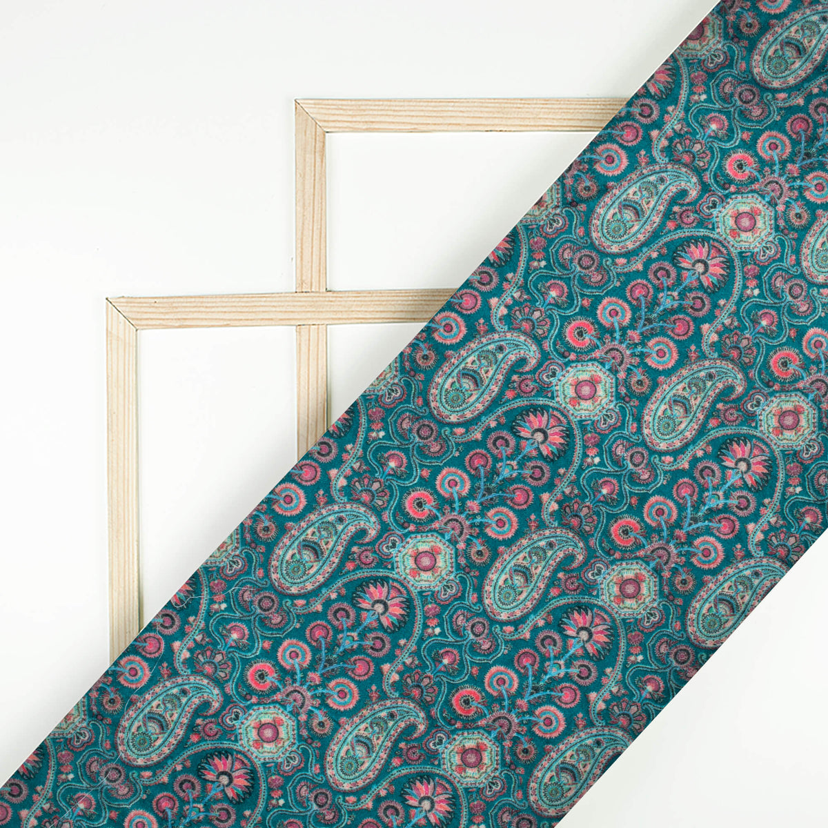 Dark Pine Green And Desire Red Paisley Pattern Digital Print Premium Velvet Fabric