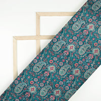 Dark Pine Green And Desire Red Paisley Pattern Digital Print Premium Velvet Fabric