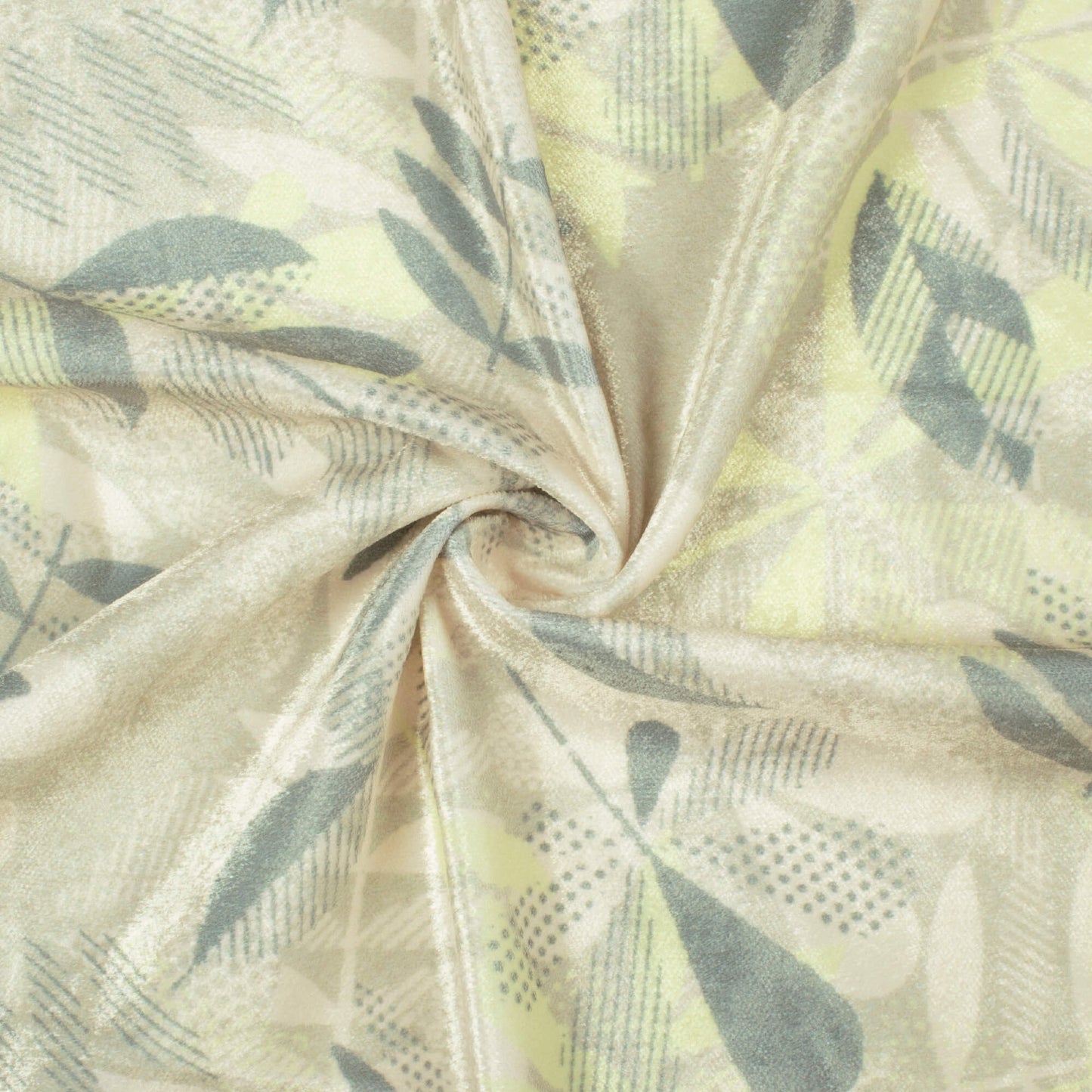 Oatmeal Beige And Lemon Yellow Leaf Pattern Digital Print Premium Velvet Fabric