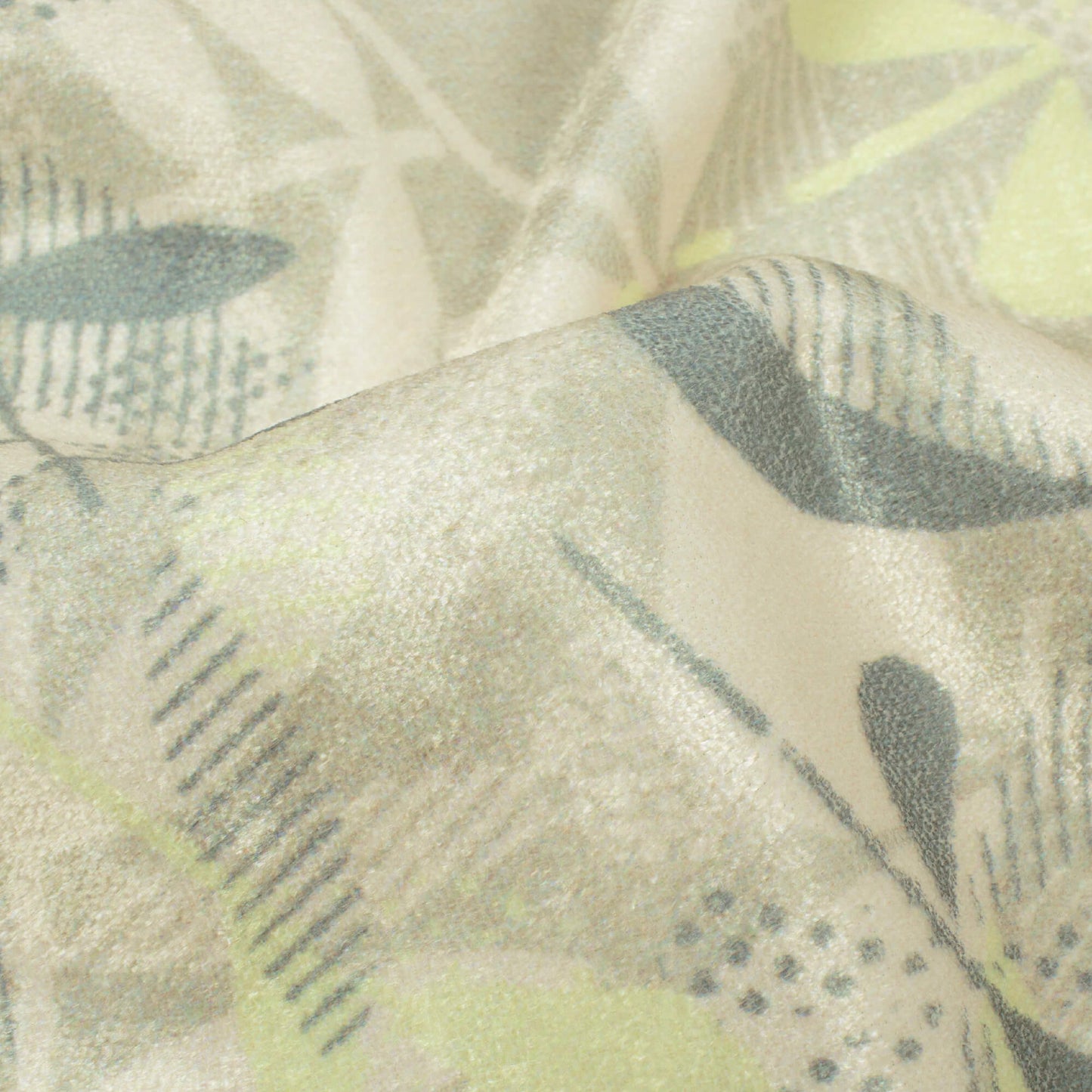 Oatmeal Beige And Lemon Yellow Leaf Pattern Digital Print Premium Velvet Fabric