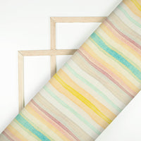 Off White And Pastel Orange Stripes Pattern Digital Print Viscose Uppada Silk Fabric